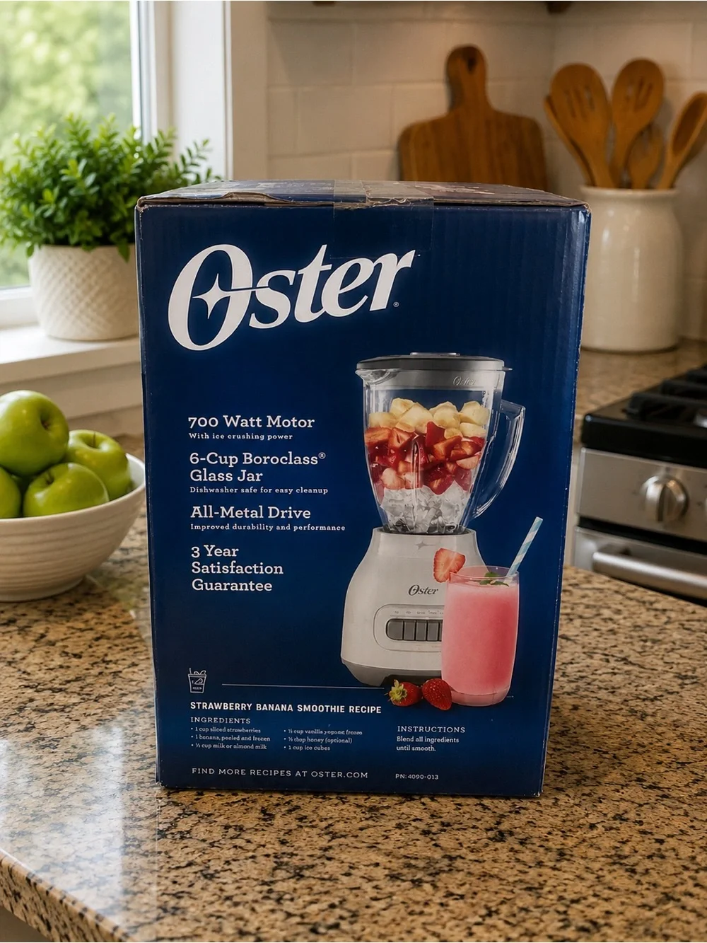 Oster White and Blue Easy-Clean Countertop Blender